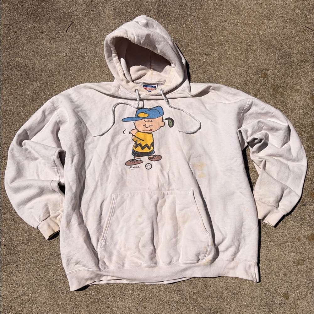 Vintage Schulz Peanuts Charlie Brown Golfing Hoodie Sz XL 27x26